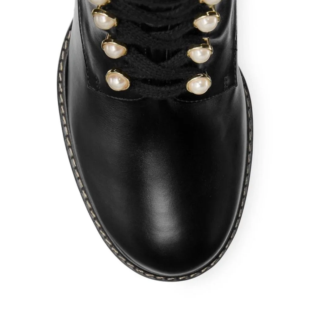 NWOB Stuart Weitzman Ivey Black Leather Pearl Mid Calf Boots
